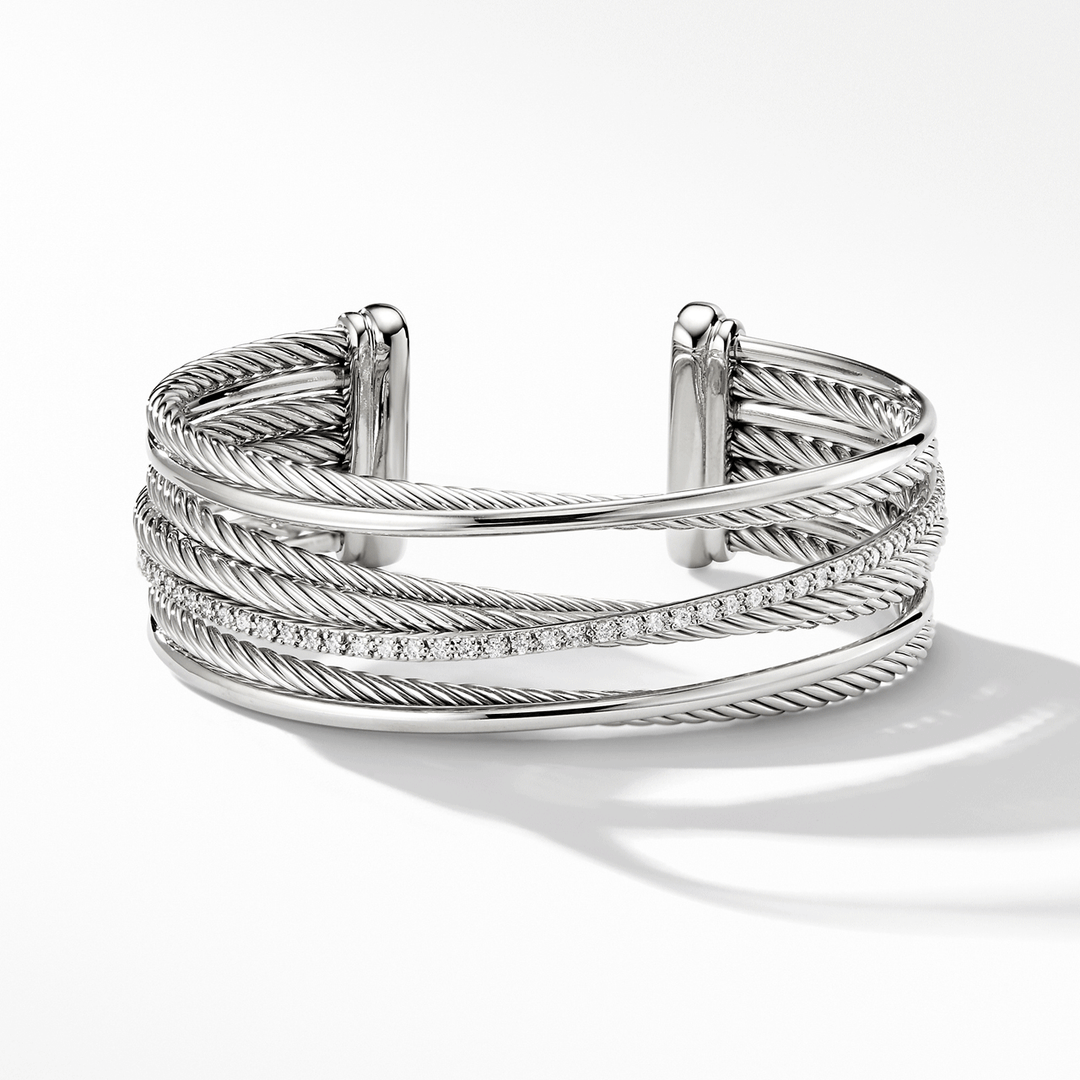 David Yurman Crossover Collection Four-Row Cuff Sterling Silver with Diamonds