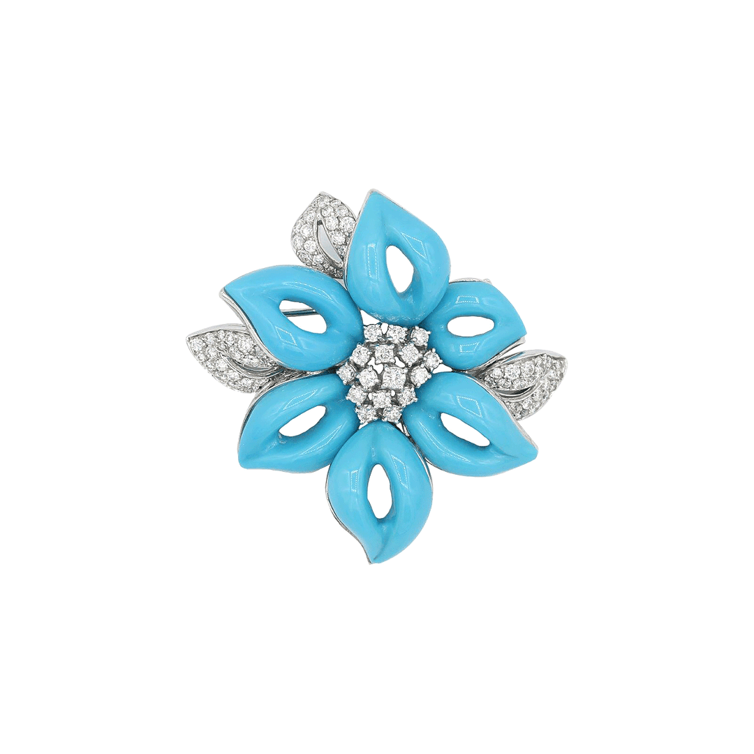 18k Gold and Turquoise Flower Pin