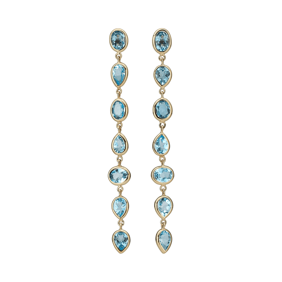 14k Yellow Gold and Blue Topaz Mix Shaped Earrings