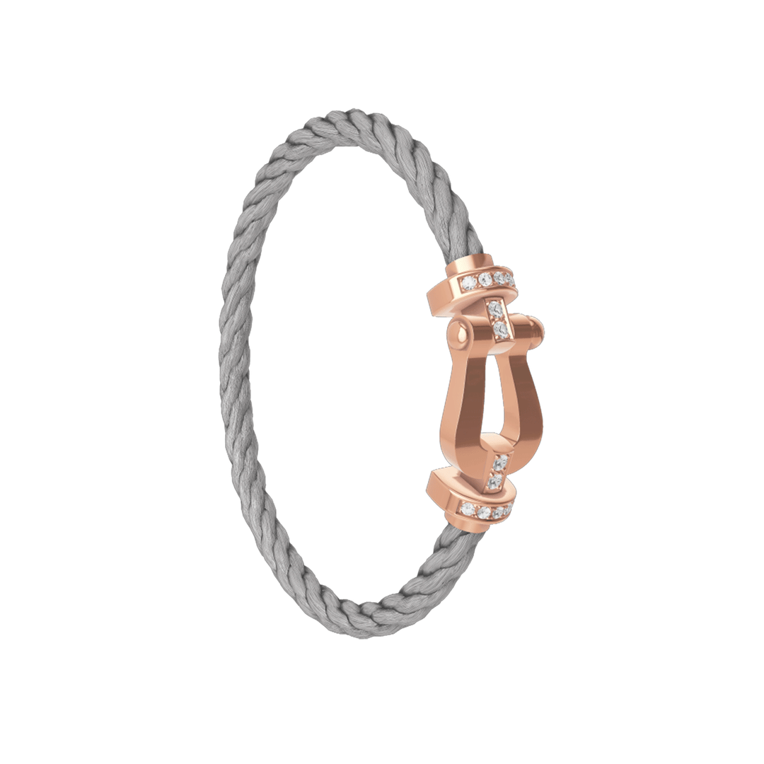 FRED Steel Cord Bracelet with 18k Rose Half Diamond LG Buckle, Exclusively at Hamilton Jewelers
