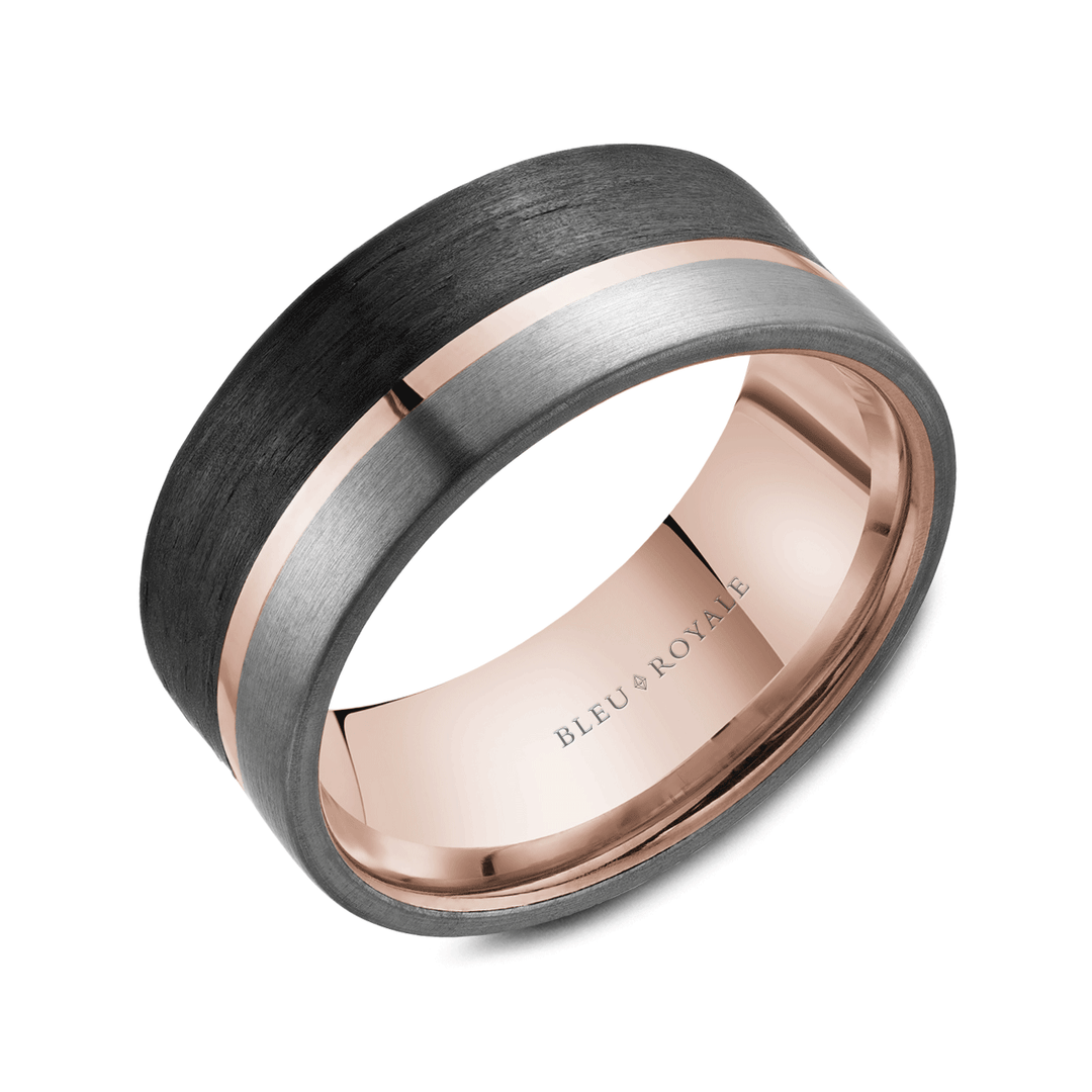 14k Gold and Carbon 9mm Weddding Band