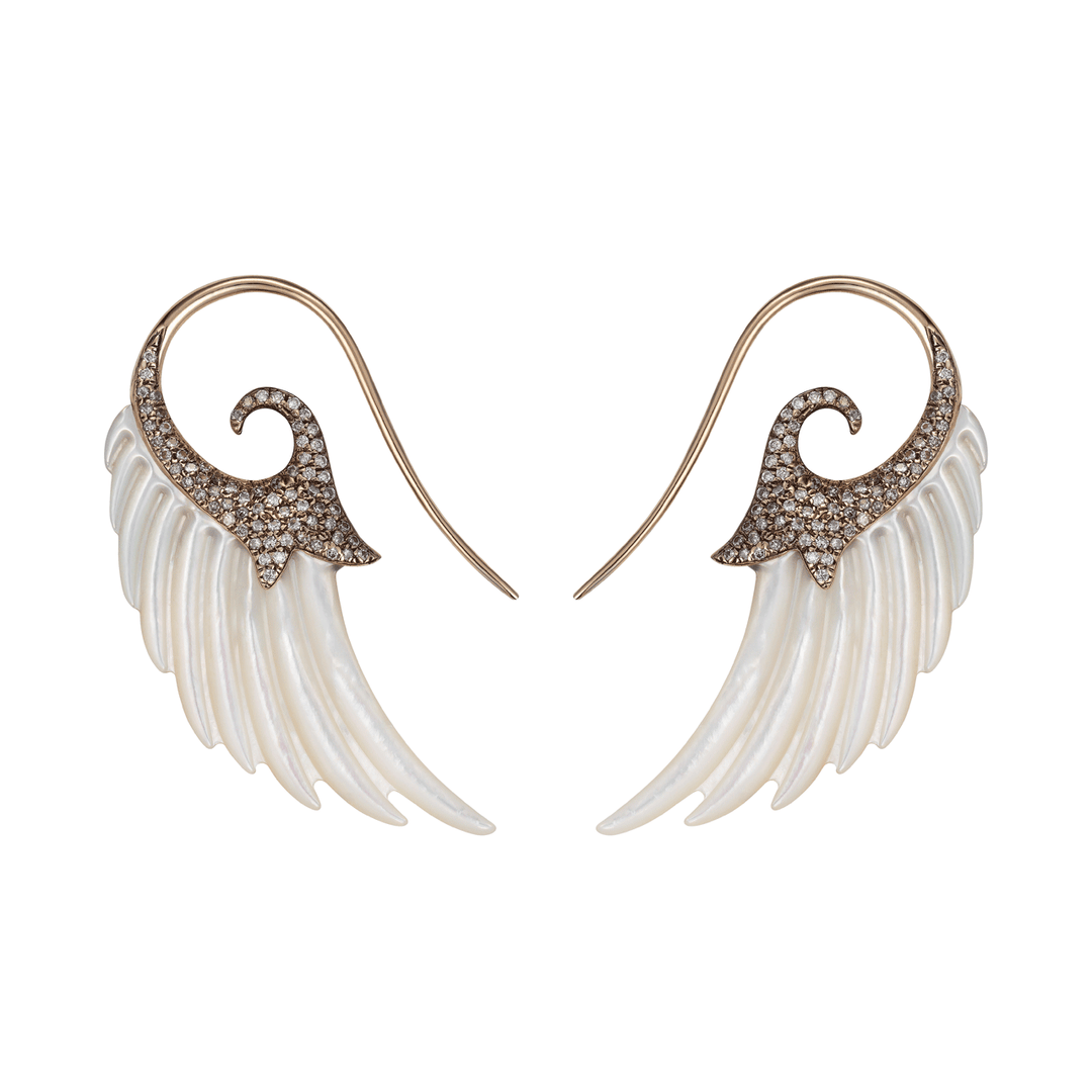 Noor Fares Fly Me To The Moon 18k MOP and Grey Diamond Wing Earrings