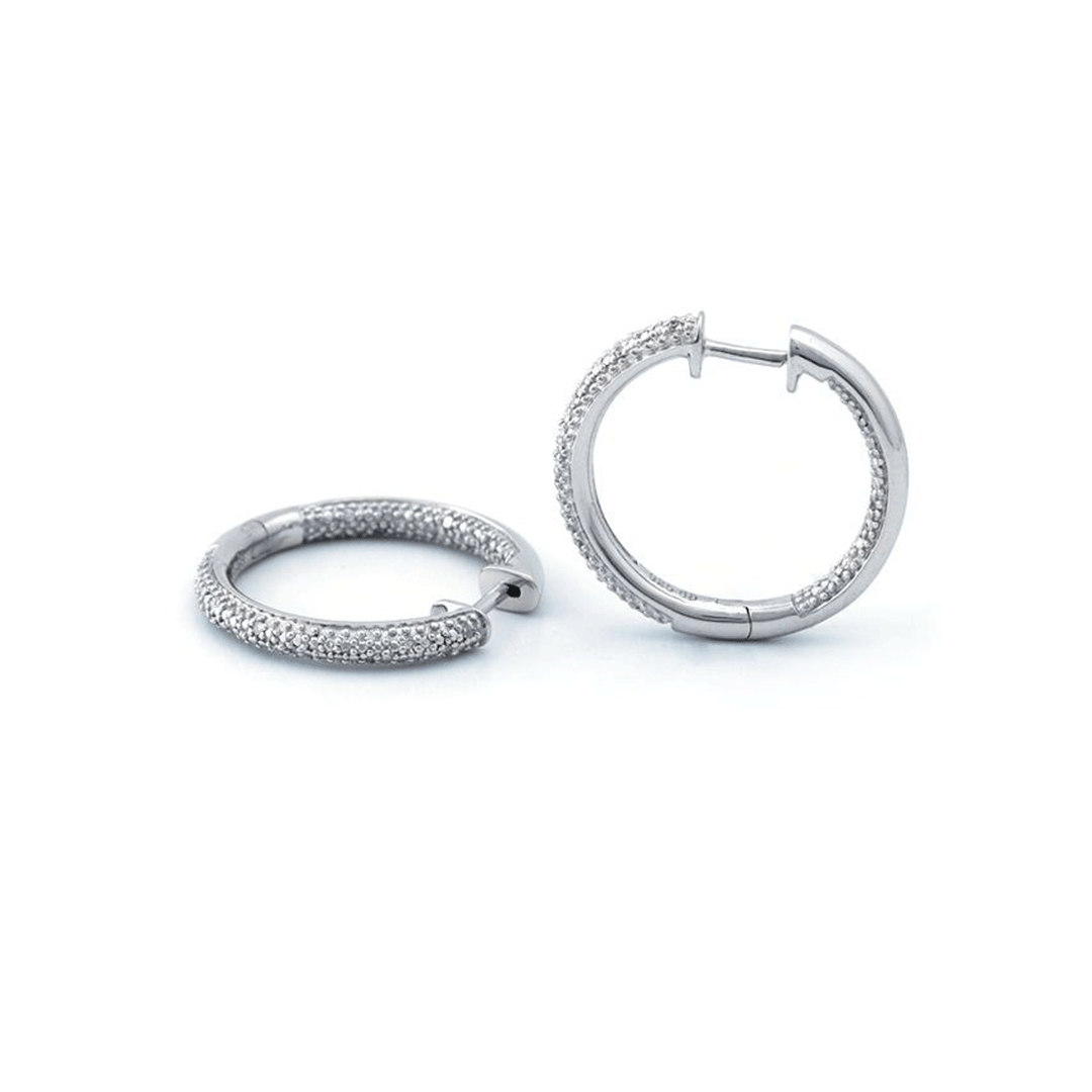 Sterling Silver and .10 Total Weight Pave Diamond Hoops