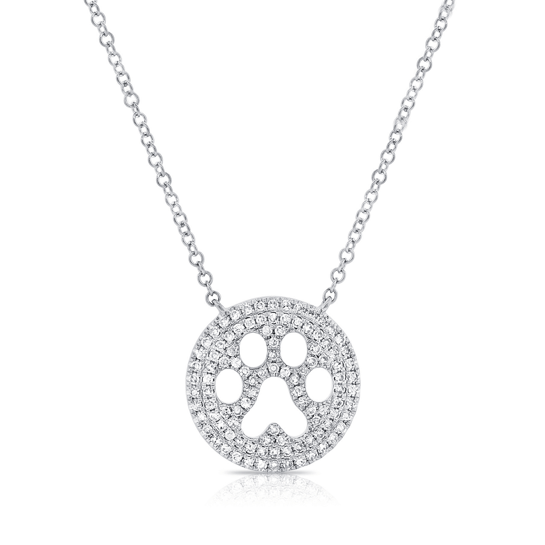 14k Gold and Diamond .22 Total Weight Paw Print Necklace