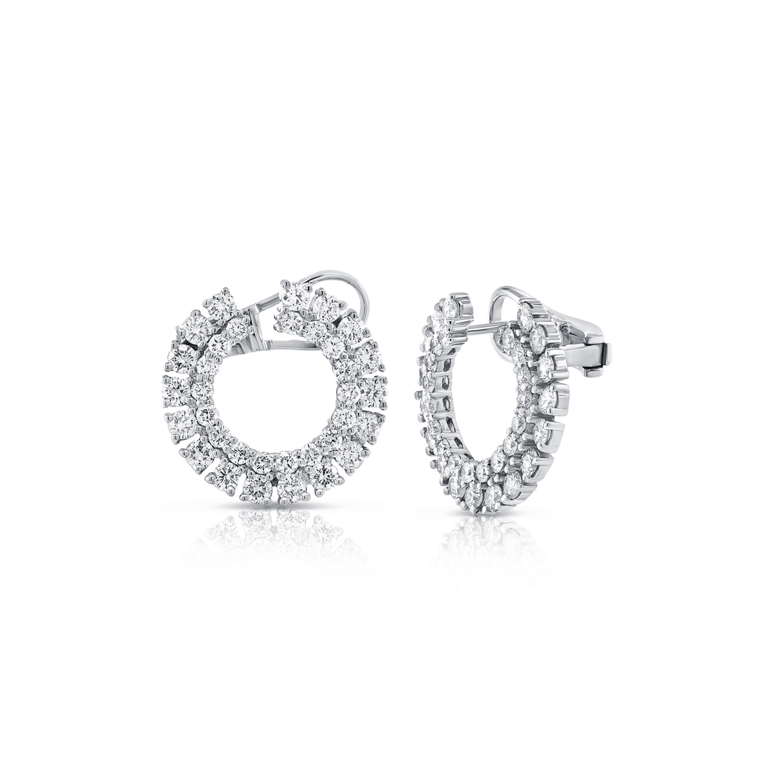 14k White Gold and 2 Row Diamond Round Earrings