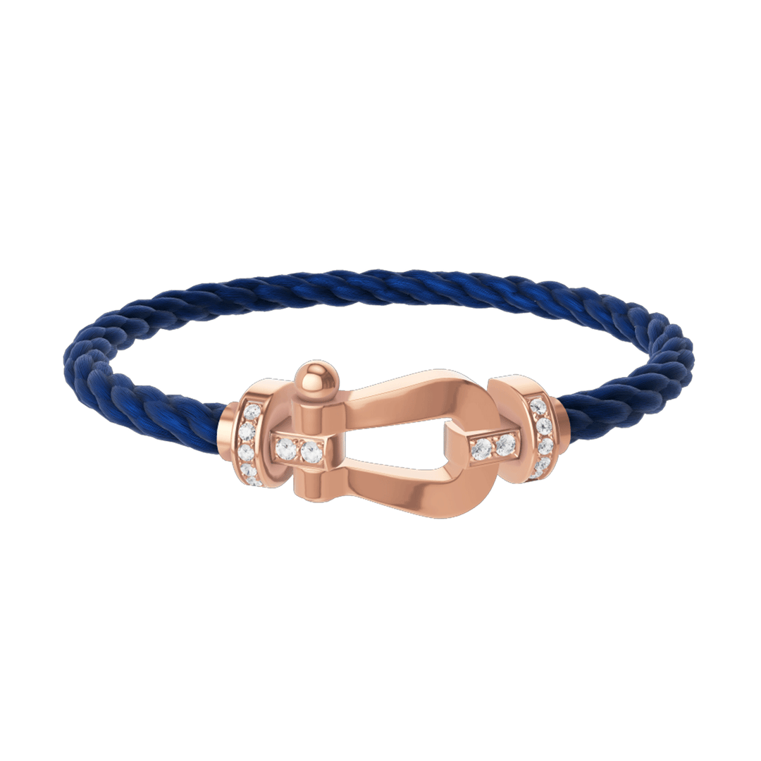 FRED Navy Cord Bracelet with 18k Rose Half Diamond LG Buckle, Exclusively at Hamilton Jewelers