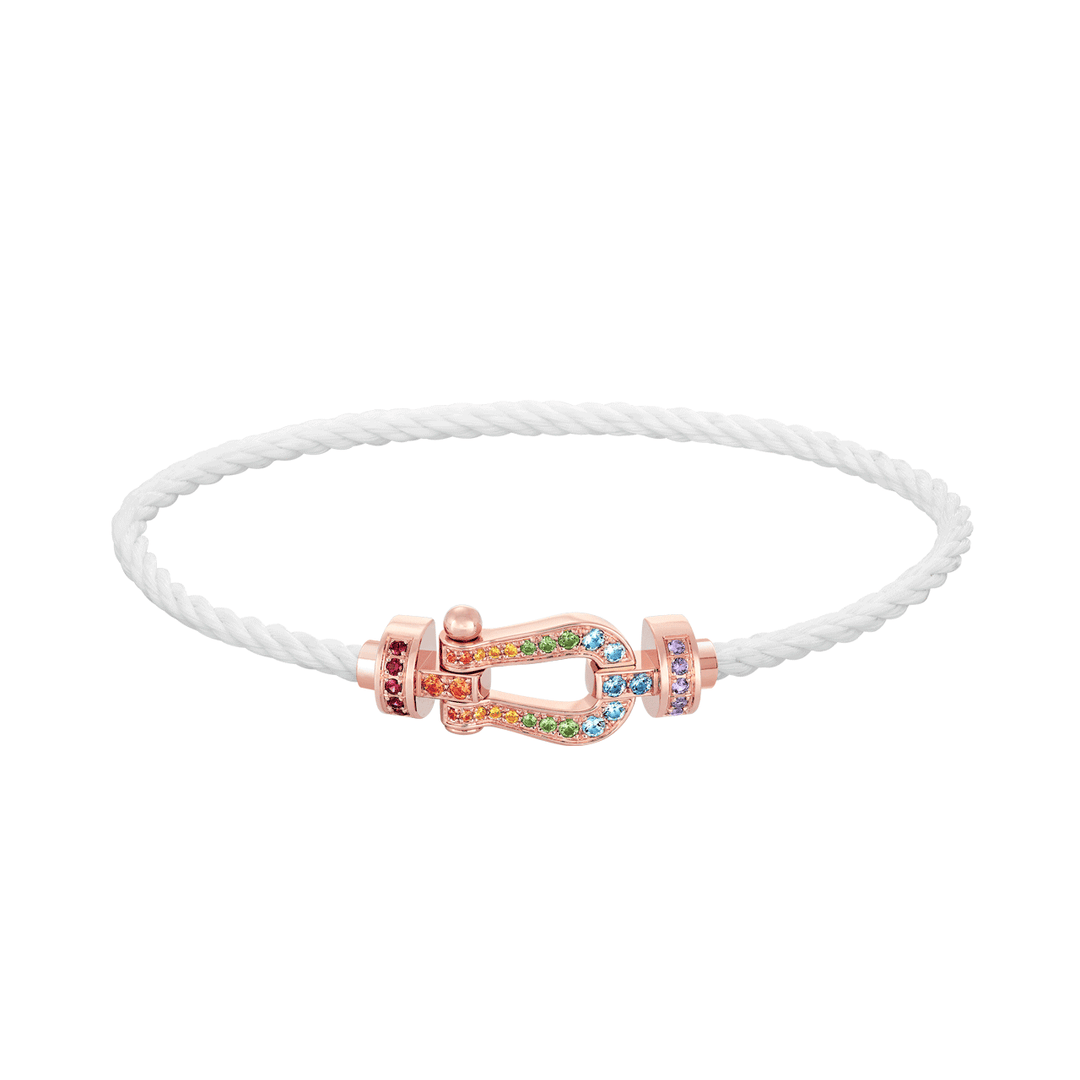 FRED White Cord Bracelet with 18k Rose Rainbow Gemstone MD Buckle, Exclusively at Hamilton Jewelers