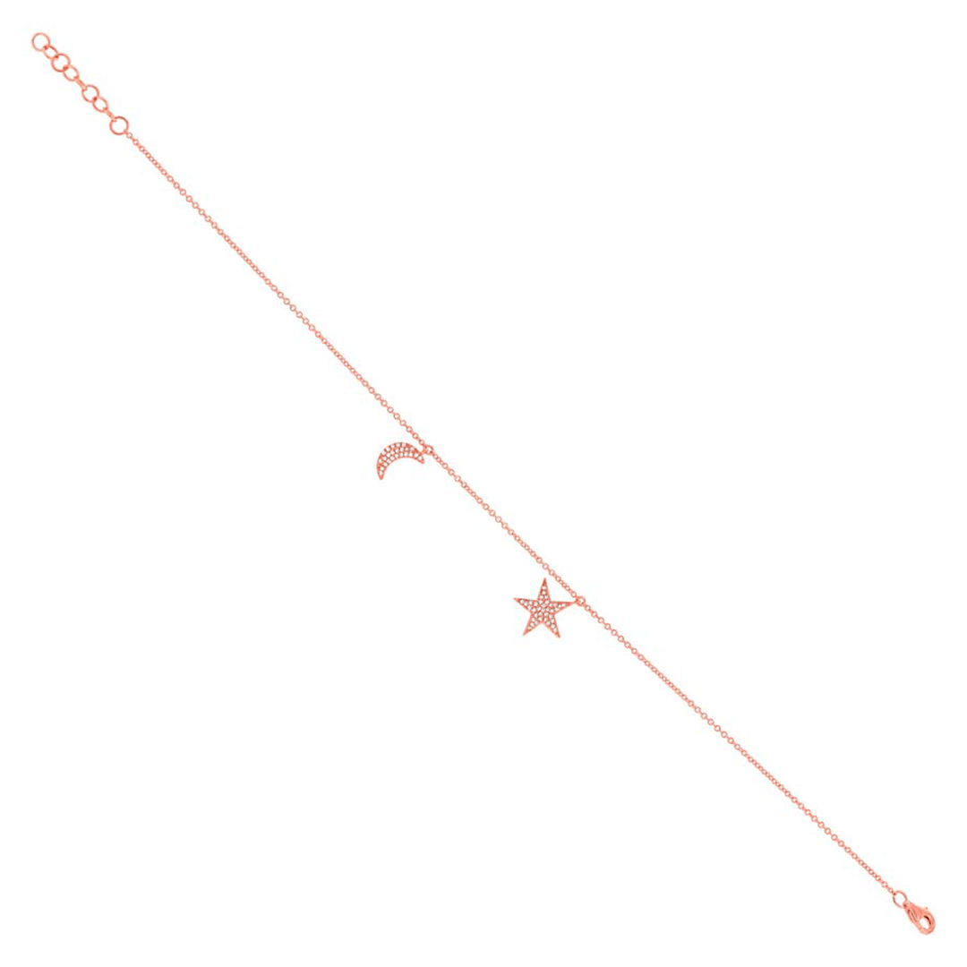 14k Rose Gold and Diamond Star/Moon Anklet