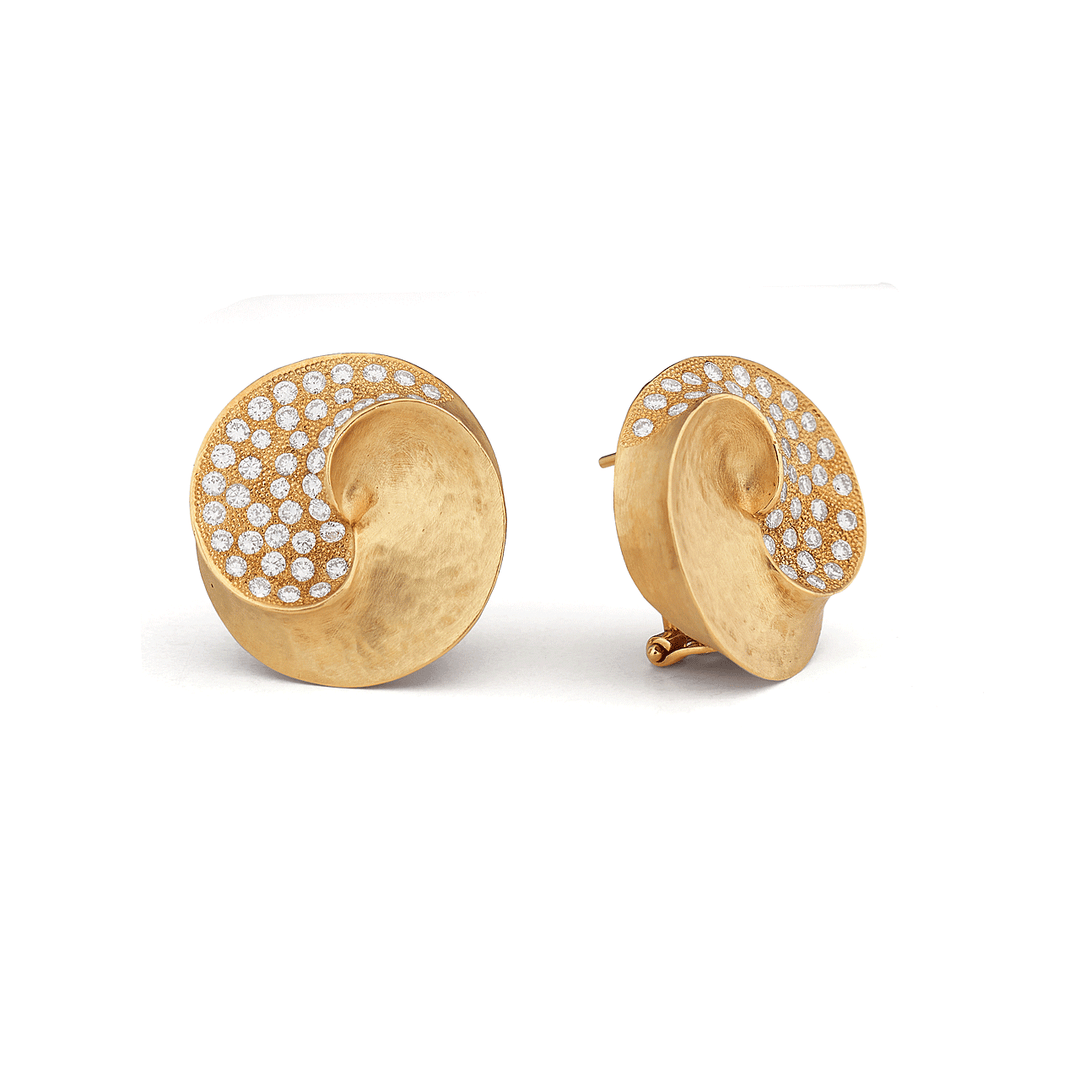 18k Yellow Gold and Diamond Swirl Earrings