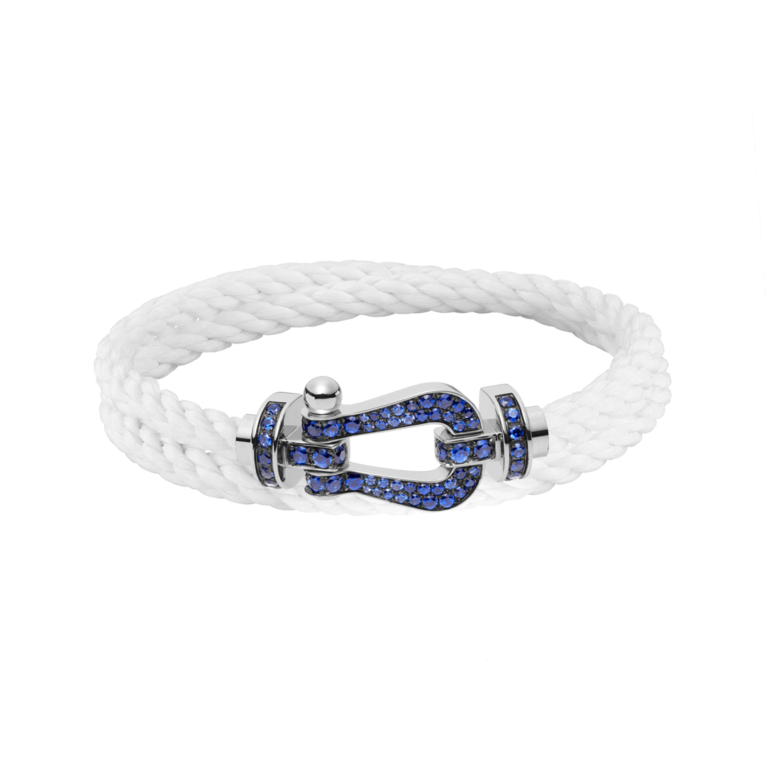 FRED DB Turn White Cord Bracelet with 18k Blue Sapphire LG Buckle, Exclusively at Hamilton Jewelers