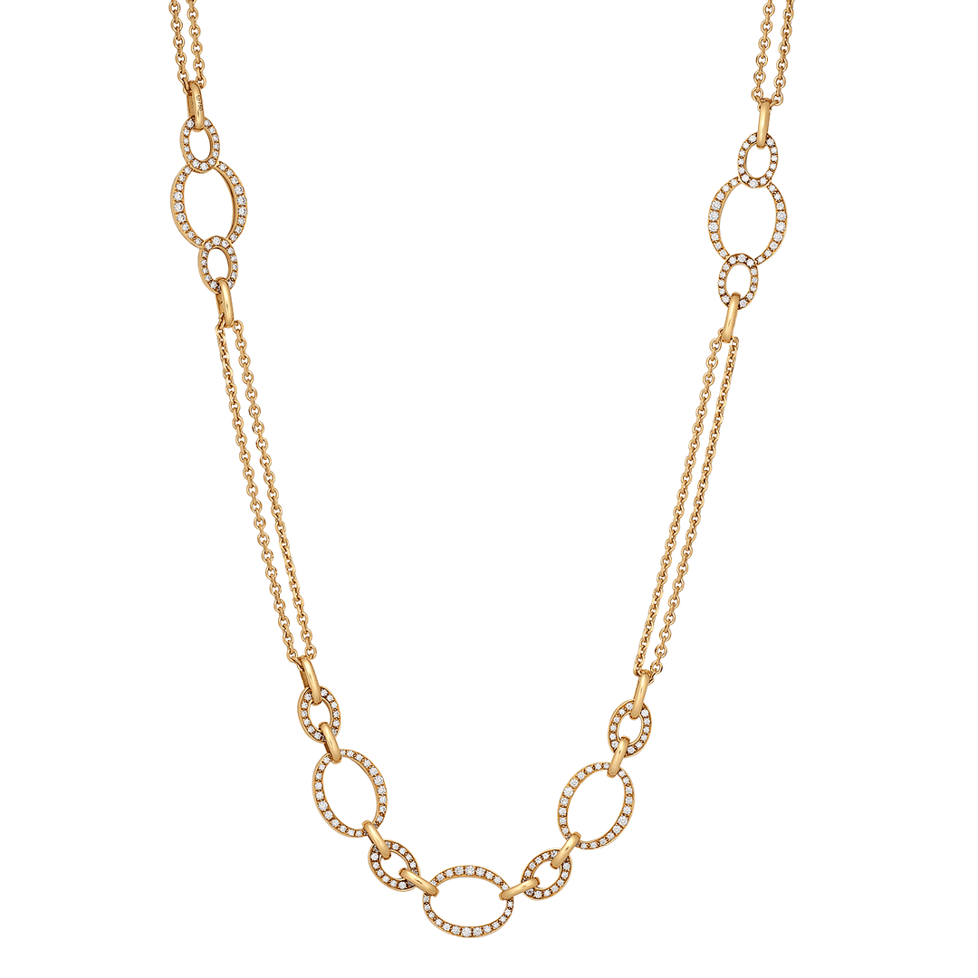 18k Yellow Gold Link Diamond Necklace 34 inches