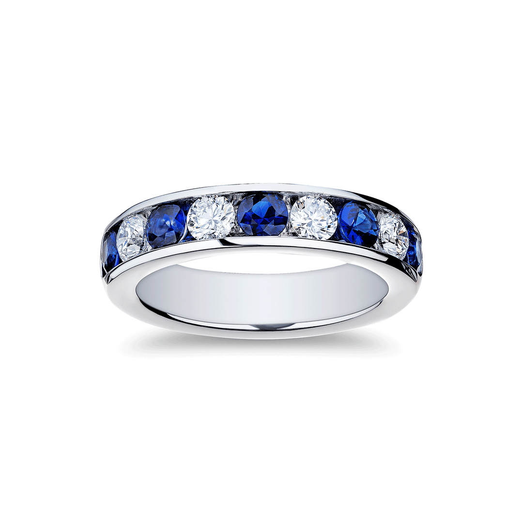 18k White Gold Sapphire and Diamond Channel Alternating Band
