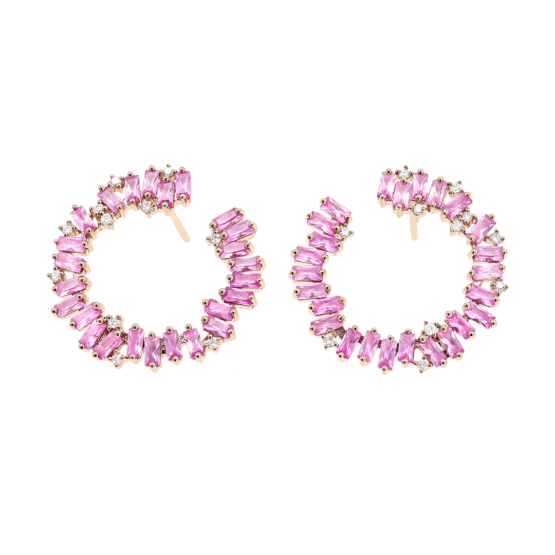 14k Gold and 2.80 Total Weight Baguette Pink Sapphire Earrings