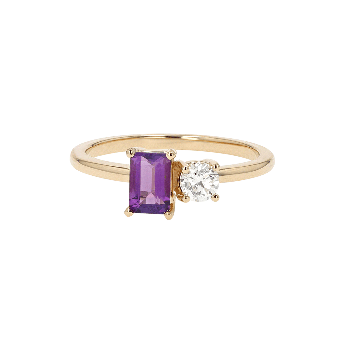 14k Gold Amethyst and Diamond .25 Total Weight Ring