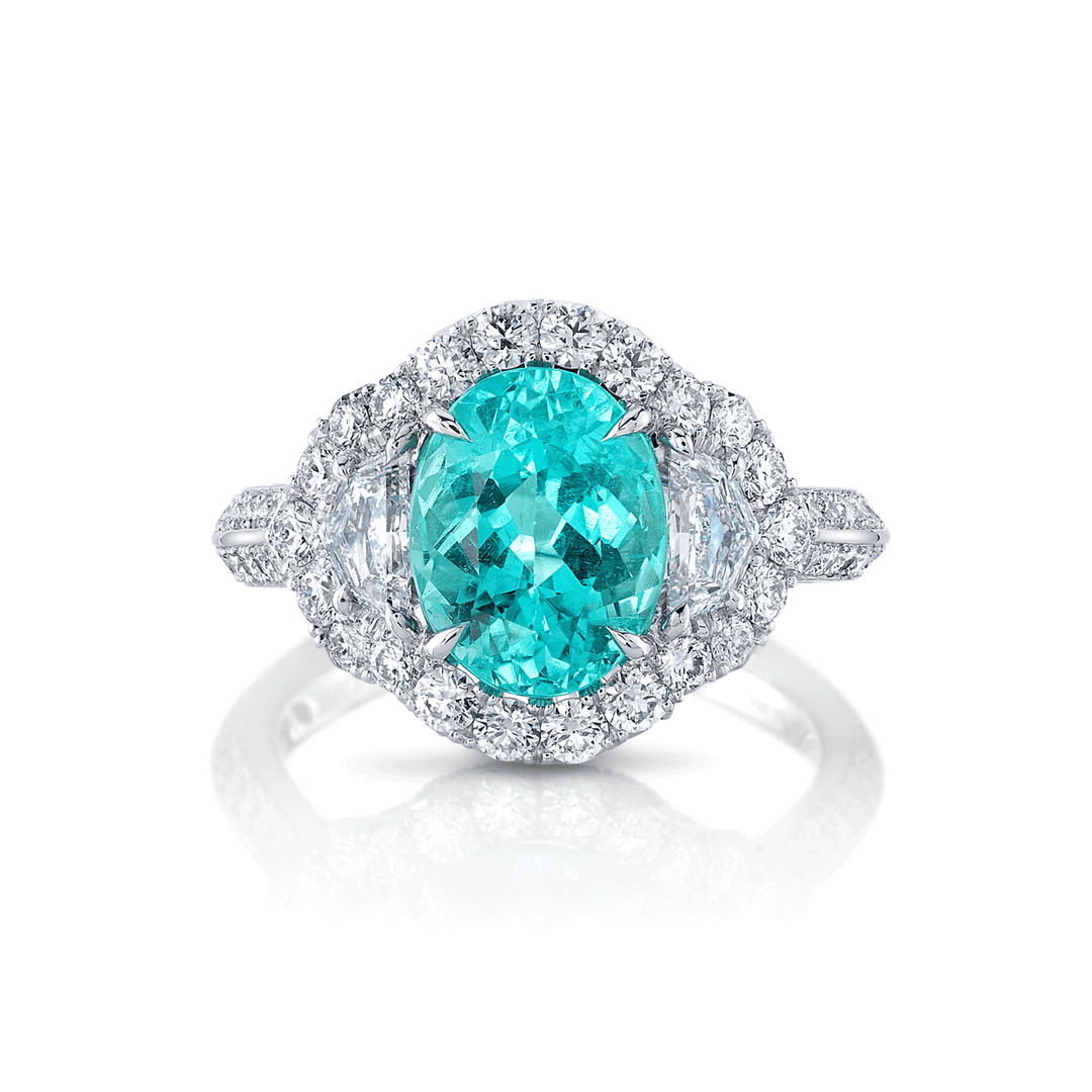 Private Reserve 3.24 Total Weight Oval Paraiba Tourmaline Ring