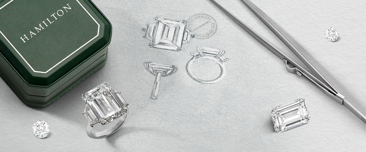 The Hamilton workshop bench with a diamond ring, loose stones and jeweler's tools