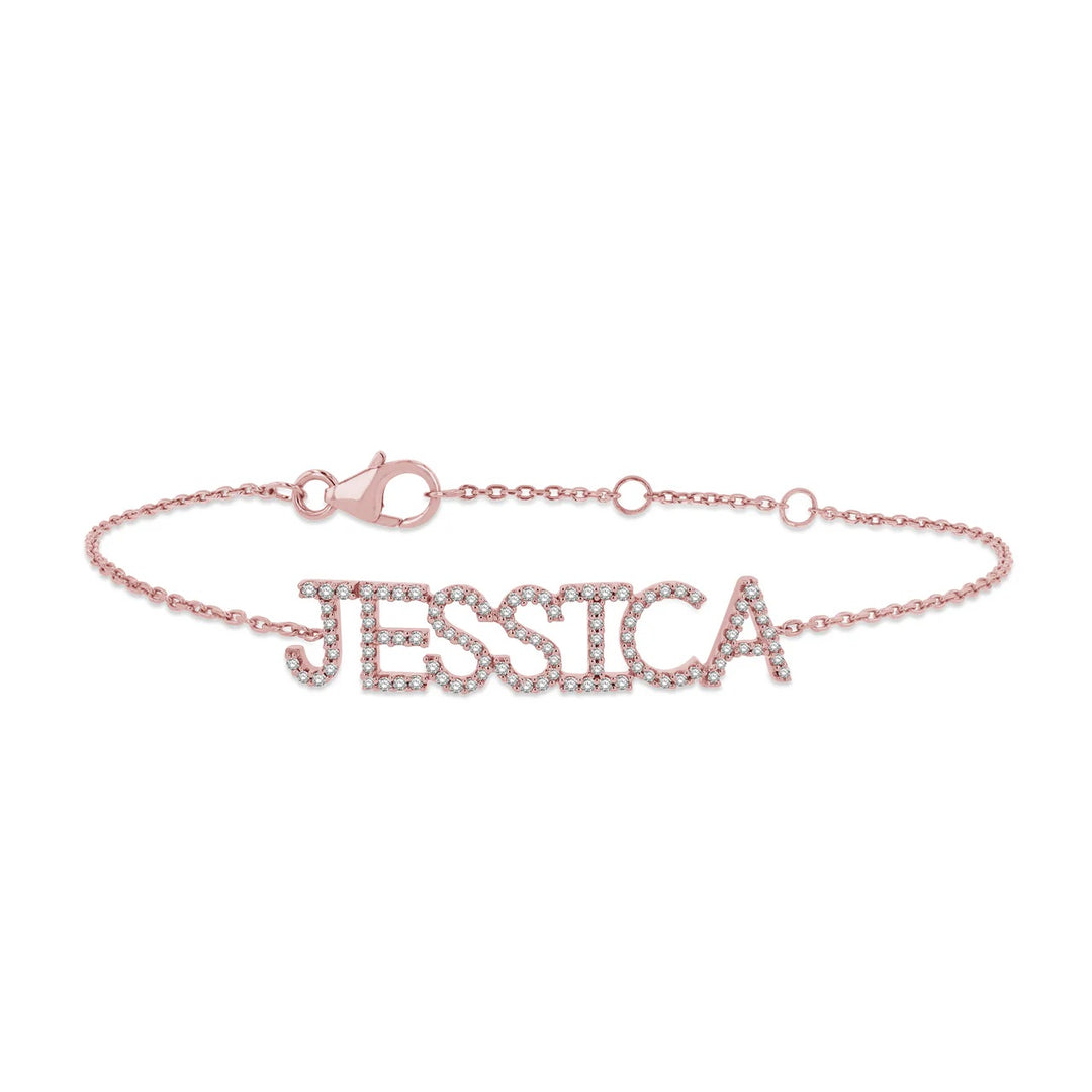 14k Gold and Diamond Block Letter Name Bracelet