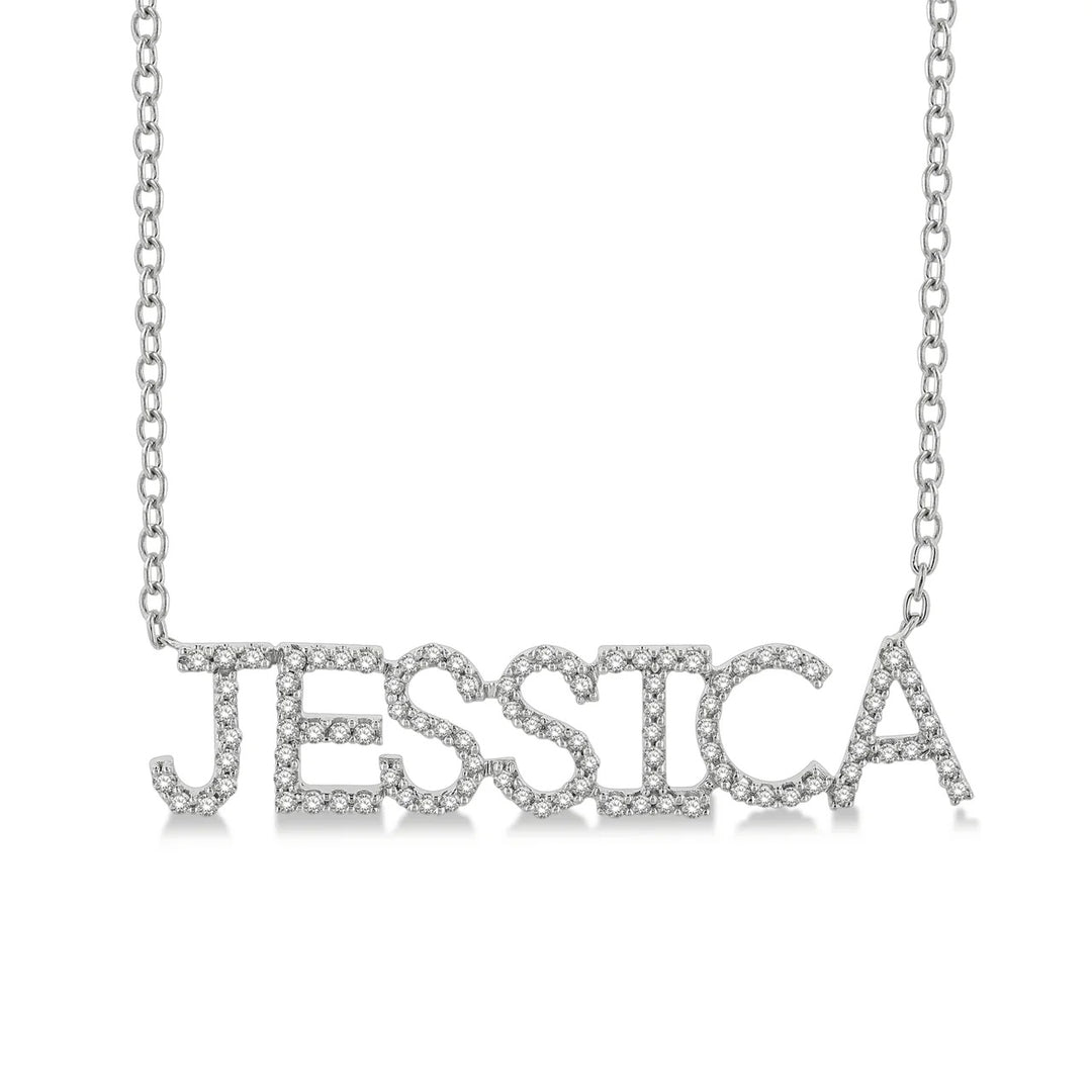 14k Gold and Diamond Block Letter Name Necklace