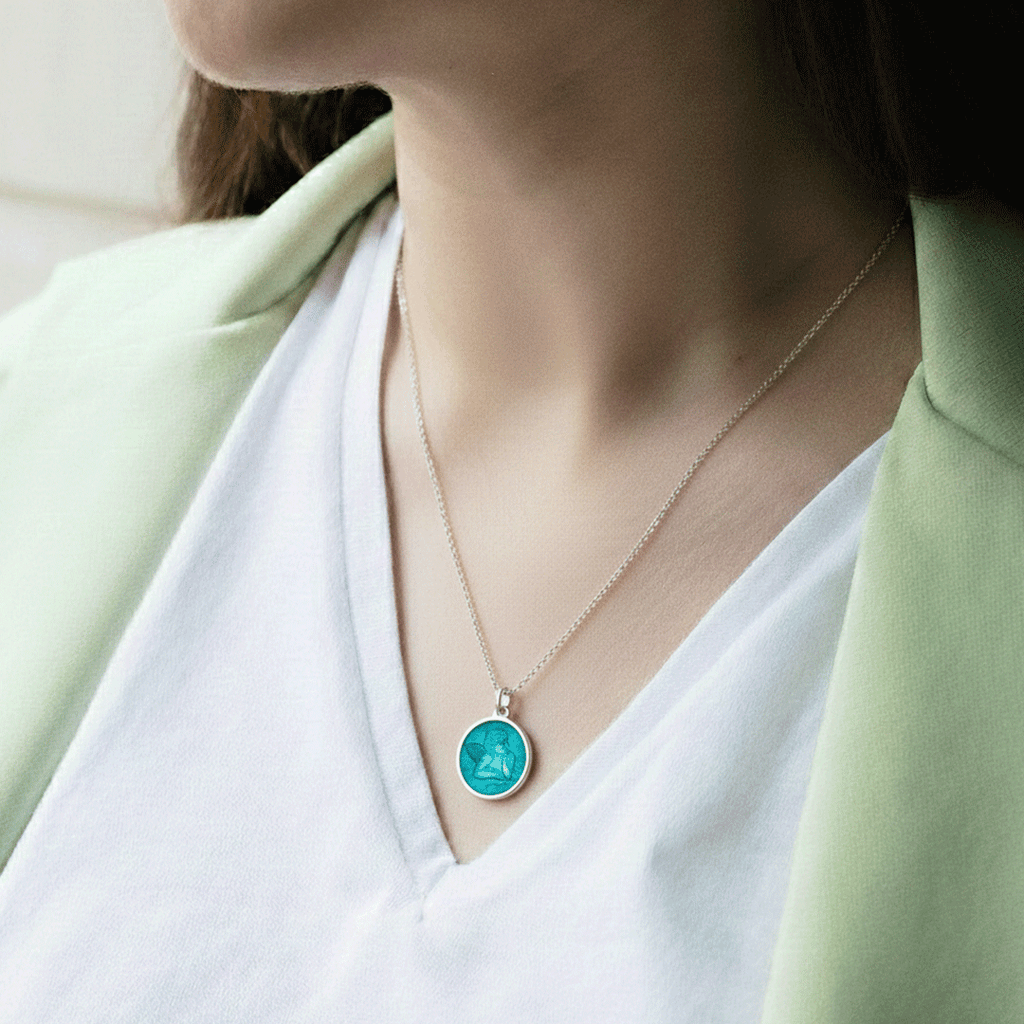 Guardian Angel Aqua Enamel Pendant