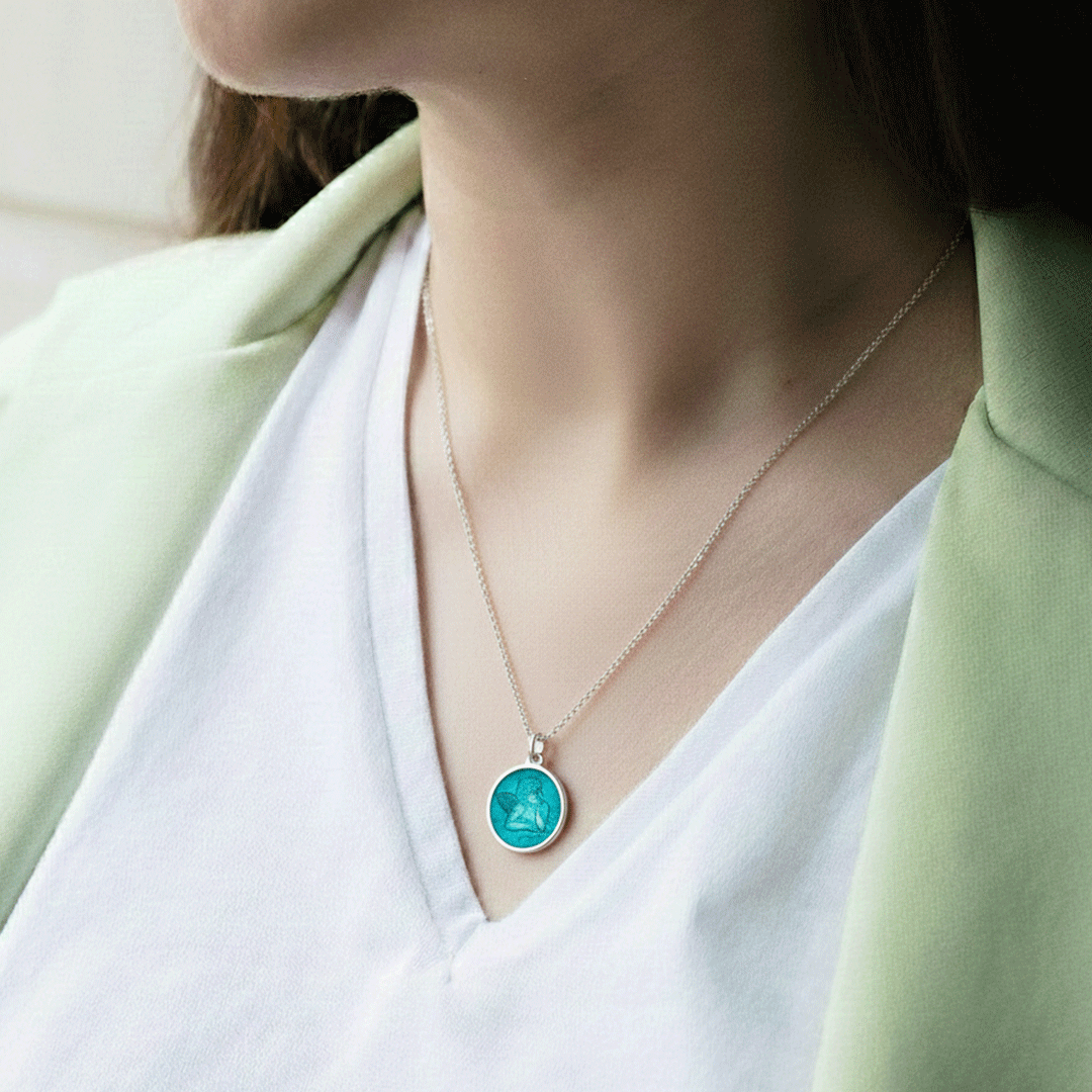 Guardian Angel Aqua Enamel Pendant