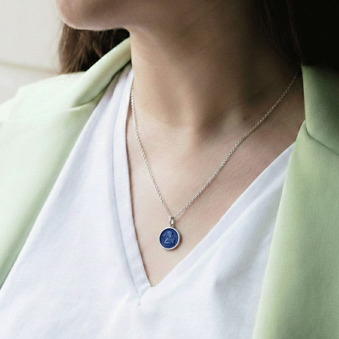 Guardian Angel French Blue Enamel Pendant