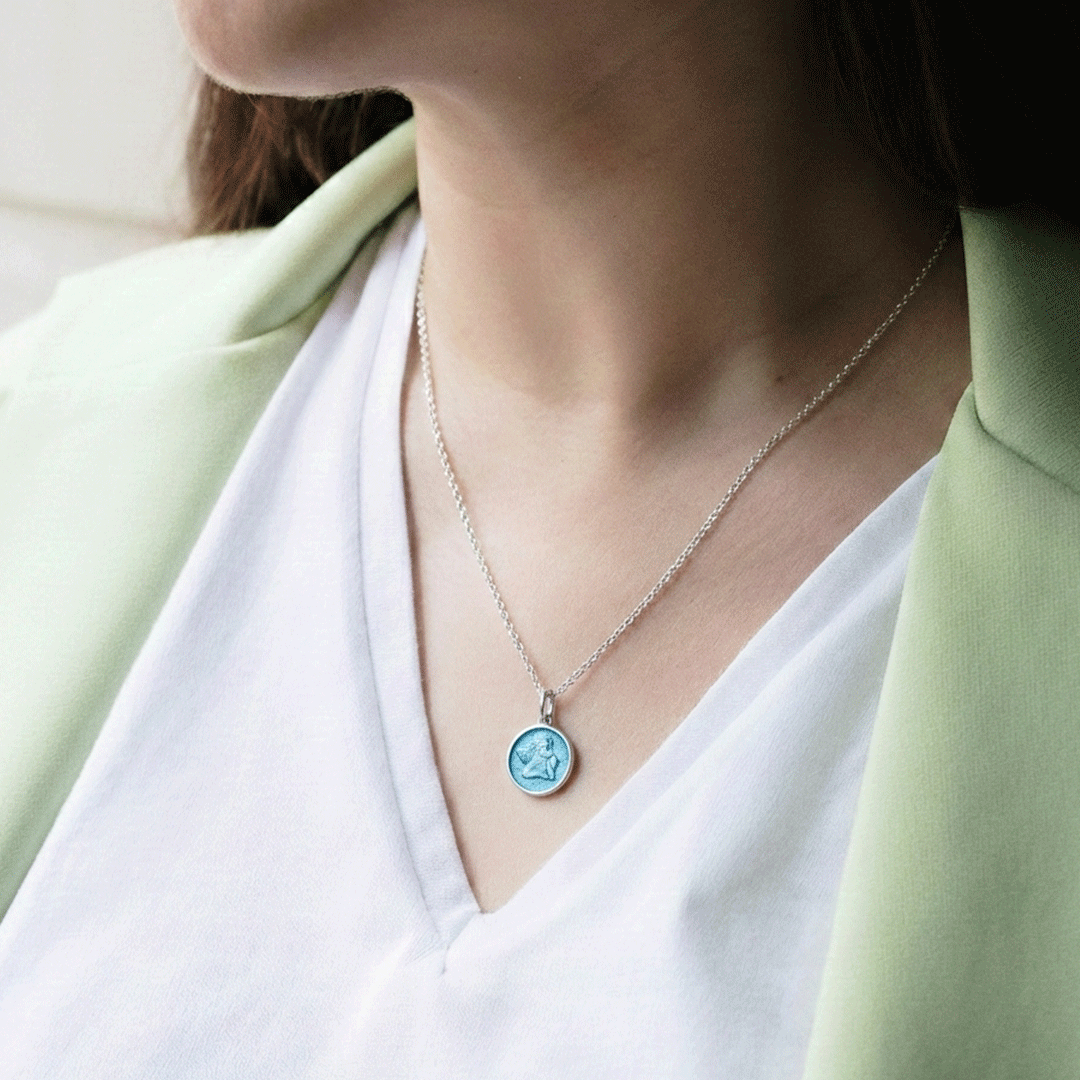 Guardian Angel Light Blue Enamel Pendant