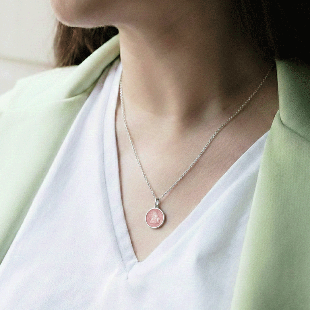 Guardian Angel Pink Enamel Pendant