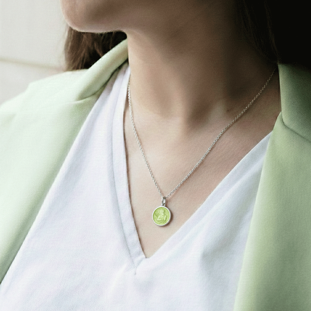 Guardian Angel Lemon Lime Enamel Pendant