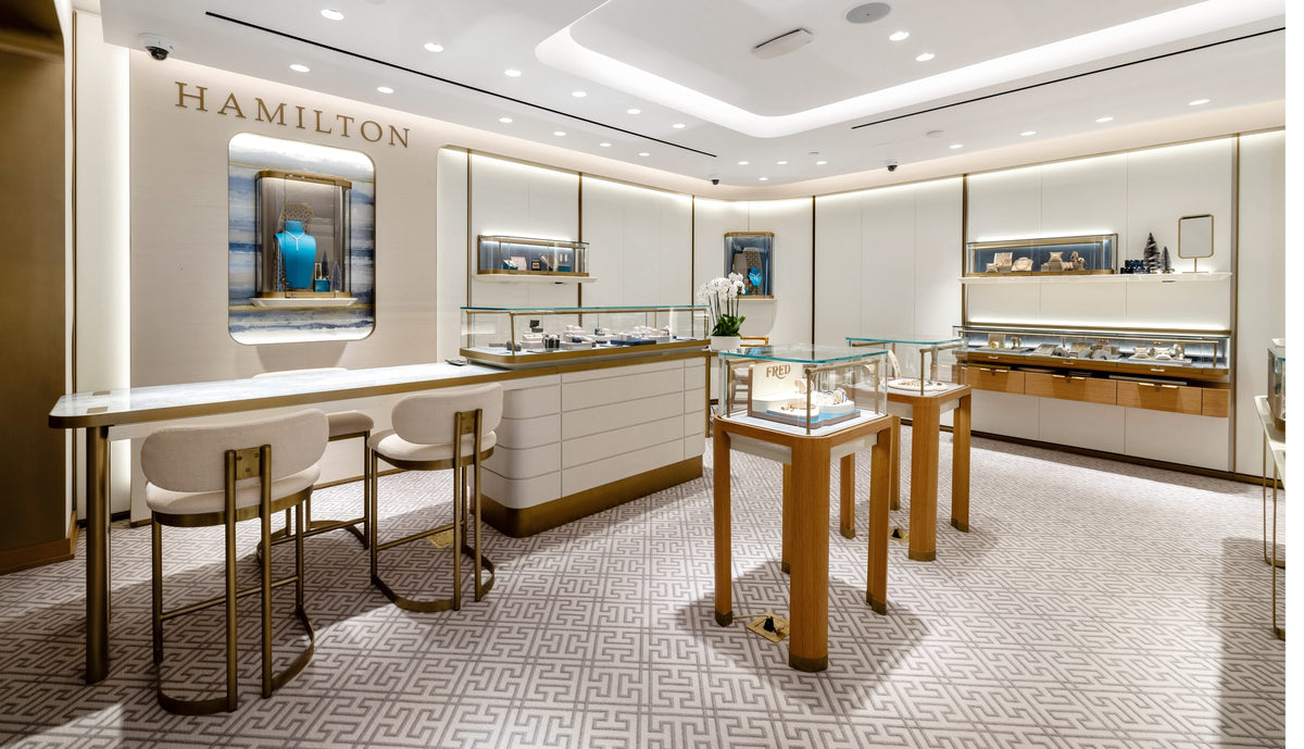 Jewelry showcases at Hamilton Jewelers Palm Beach on Worth Avenue
