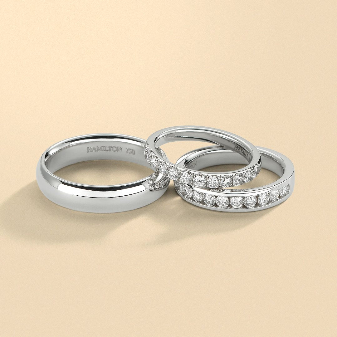 Platinum wedding bands for him and her with diamond eternity bands