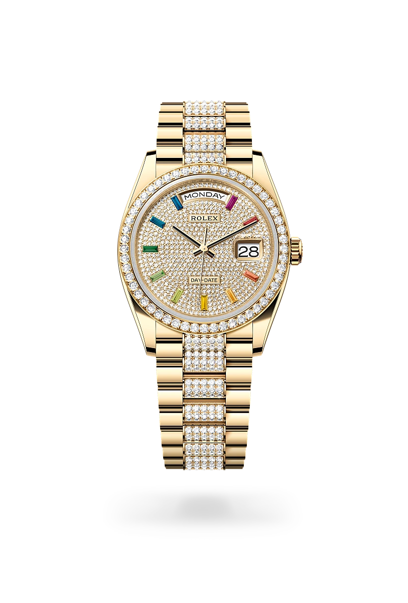Rolex Day-Date 36 in Oyster, 36 mm, yellow gold and diamonds