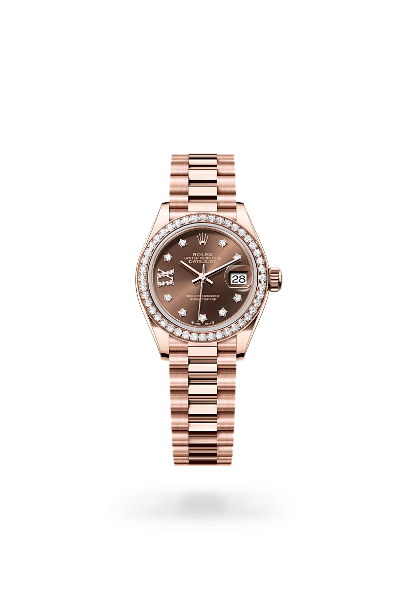 Rolex Lady-Datejust in Oyster, 28 mm, Everose gold and diamonds