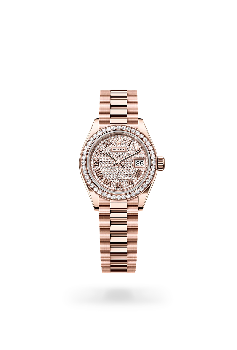 Rolex Lady-Datejust in Oyster, 28 mm, Everose gold and diamonds