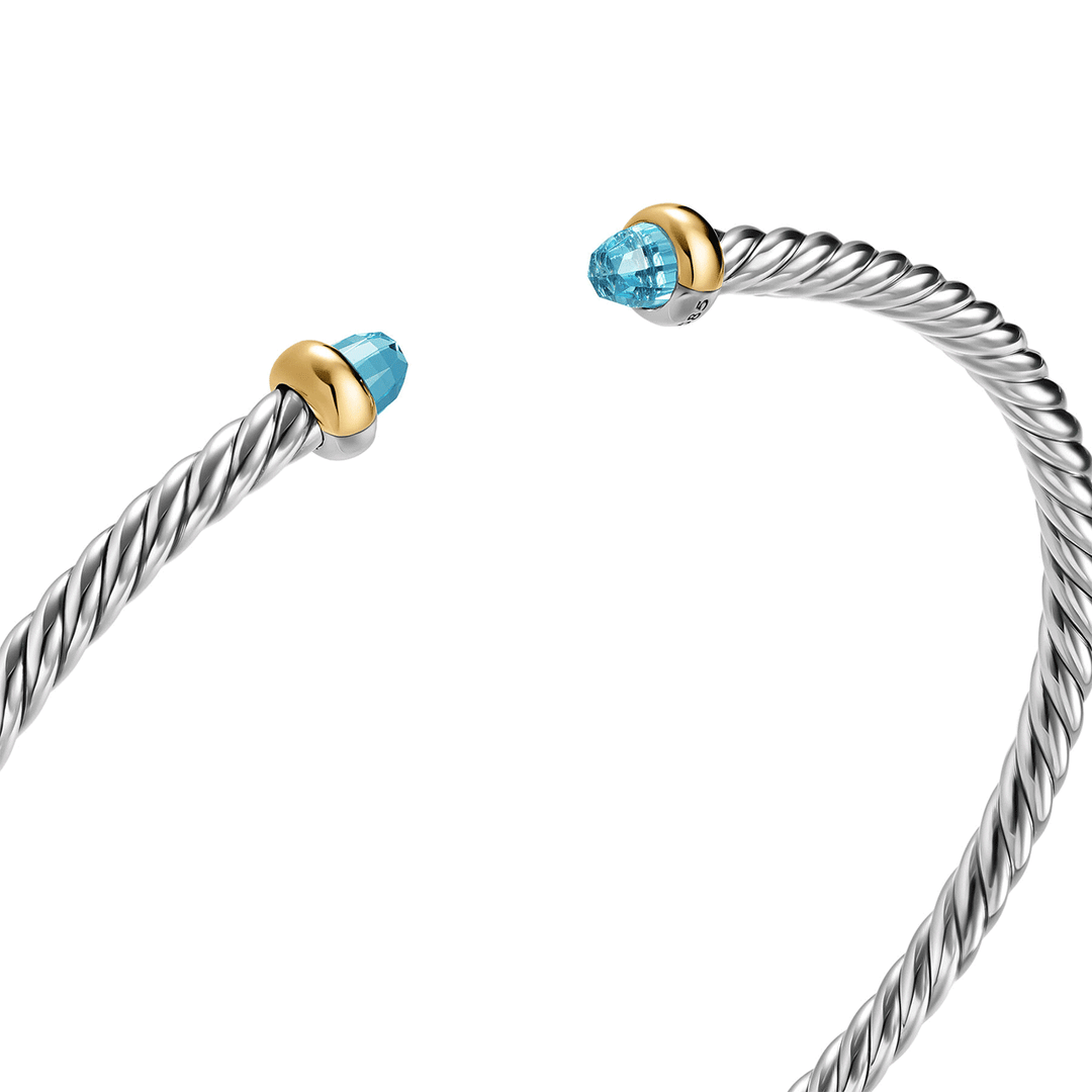 David Yurman Micro Cable Flex® Bracelet in Sterling Silver with 14K Yellow Gold and Blue Topaz