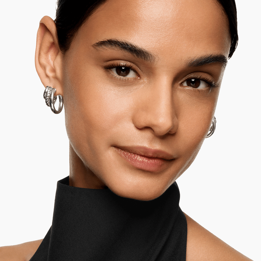 David Yurman Mercer Three Row Hoop Earrings Sterling Silver, 21mm