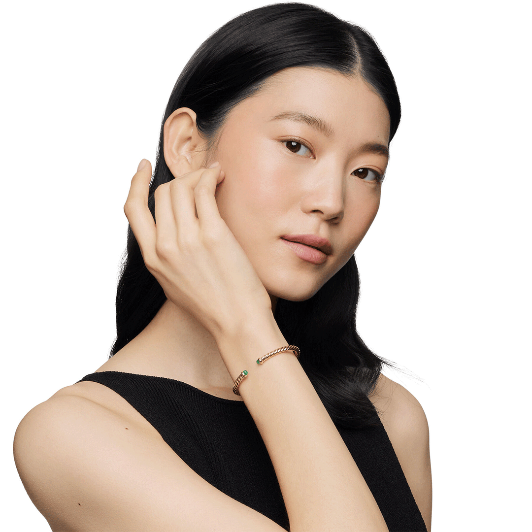 David Yurman 18K Yellow Gold with Emeralds, 4mm Cablespira® Flex Bracelet