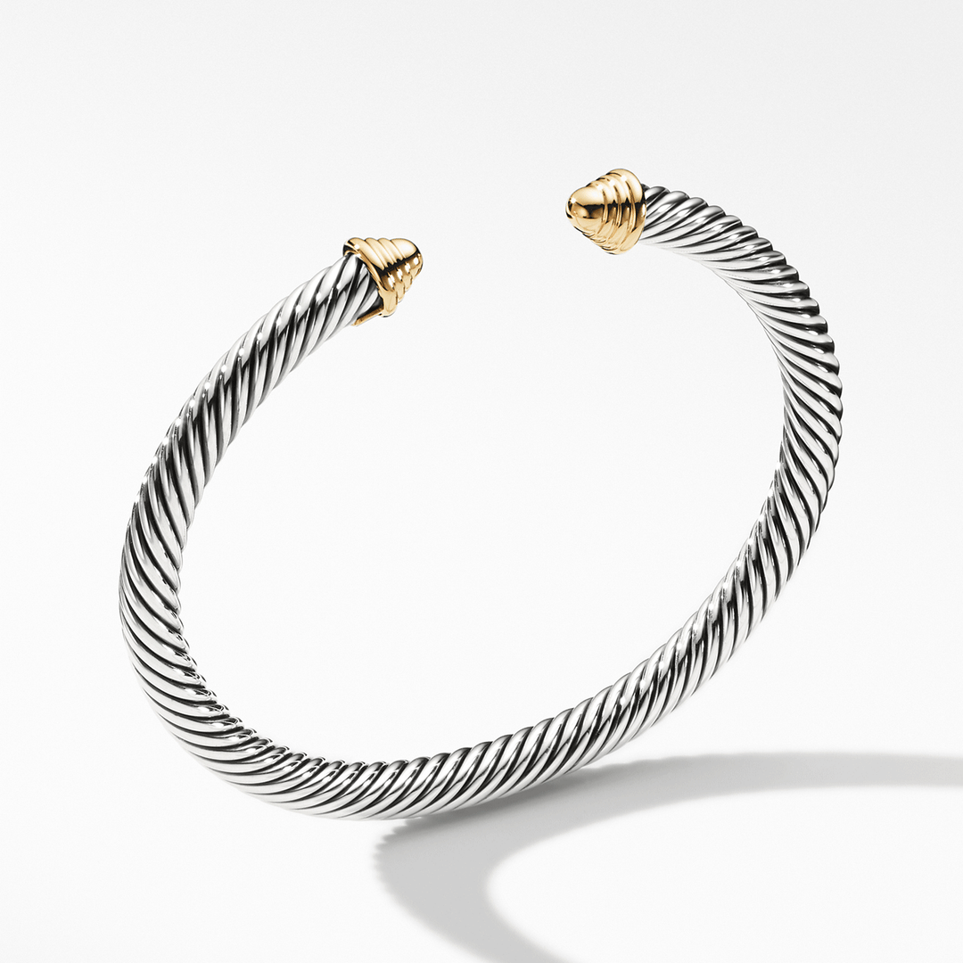 David Yurman Classic Cable Bracelet Sterling Silver with 14k Yellow Gold Domes, 5mm