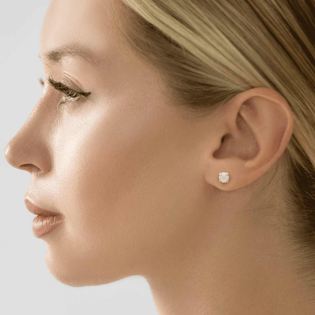 14k Yellow Gold and .50 Total Weight Opal Stud Earrings