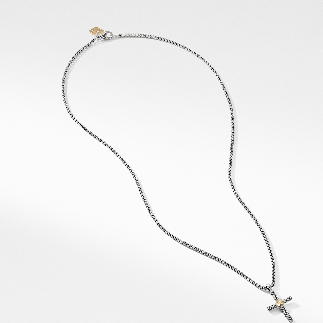 David Yurman Petite X Cross Necklace Sterling Silver with 14k Yellow Gold, 24mm