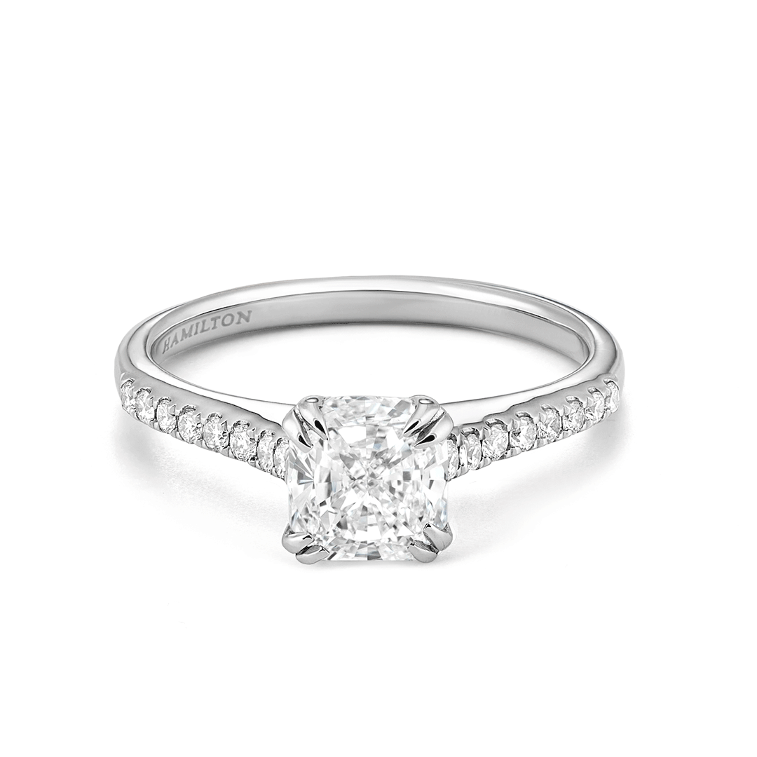 Hamilton Cherish Collection 18k White Gold and 1.00 Total Weight Cushion Cut Diamond Micro Prong Engagement Ring