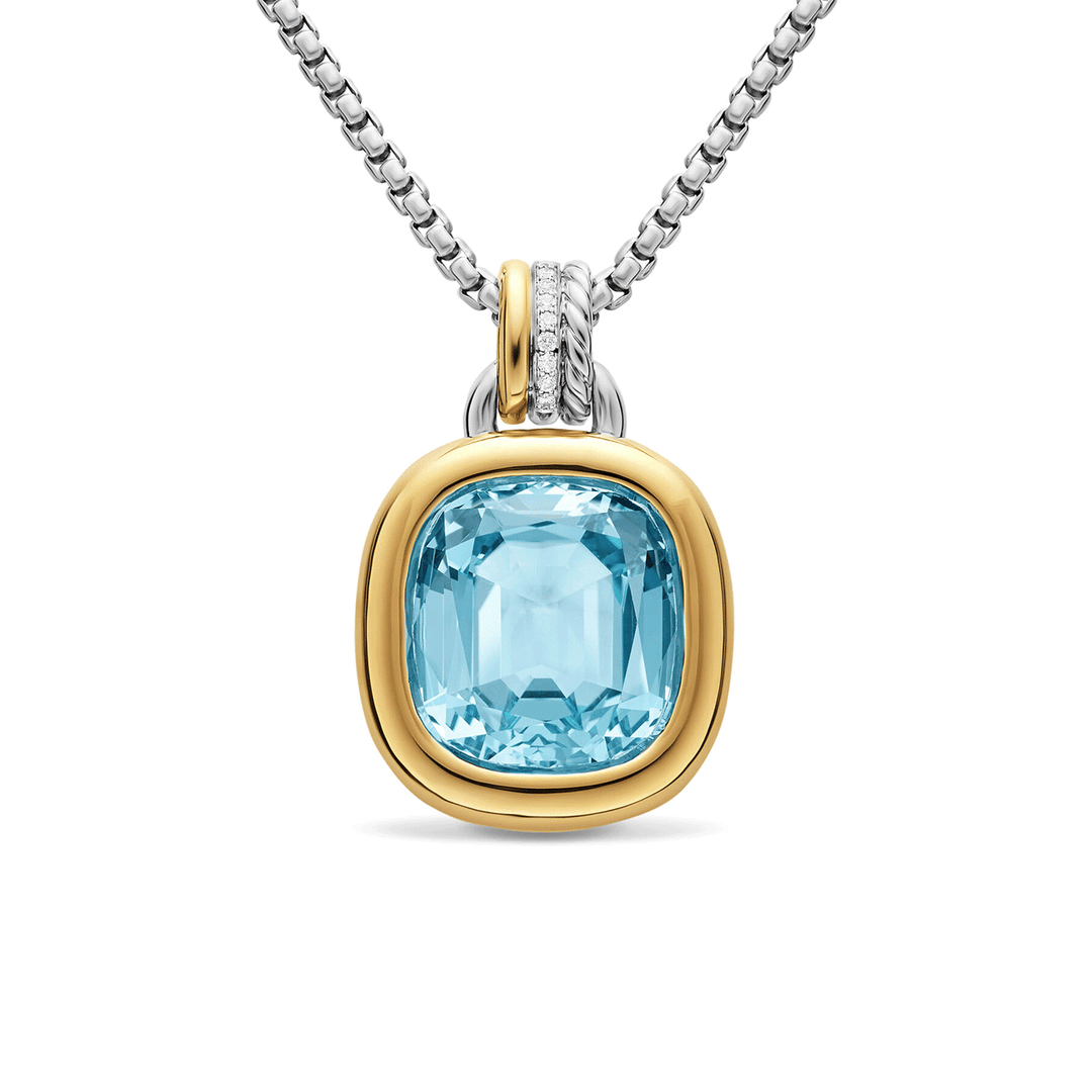 David Yurman DY Mercer® Color Amulet Sterling Silver with 18K Yellow Gold, Sky Blue Topaz and Diamonds, 13mm