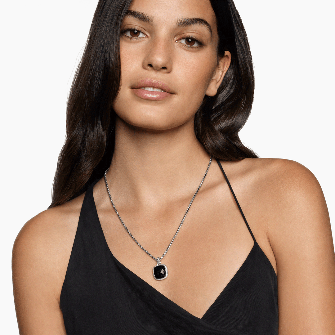 David Yurman Albion Pendant Sterling Silver with Black Onyx and Diamonds, 15mm