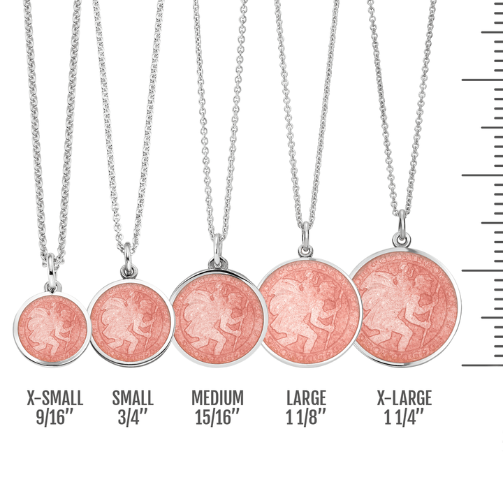 St. Christopher Pink Enamel Medal With Chain