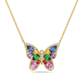 Charles Krypell 18k Yellow Gold and 4.21 Total Weight Sapphire Tsavorites Diamond Butterfly Pendant