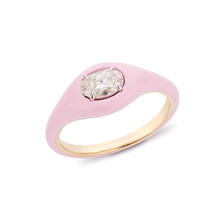 Etho Maria 18k Yellow Gold and Diamond Pink Enamel Ring