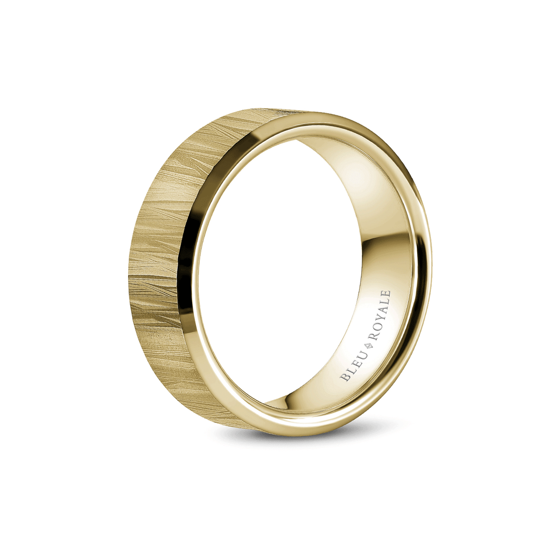 14k Yellow Gold Bark Finish Wedding Band