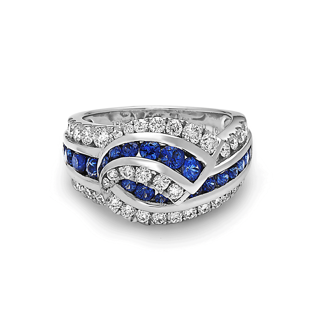 Charles Krypell 18k White Gold and Sapphire Swirl Ring