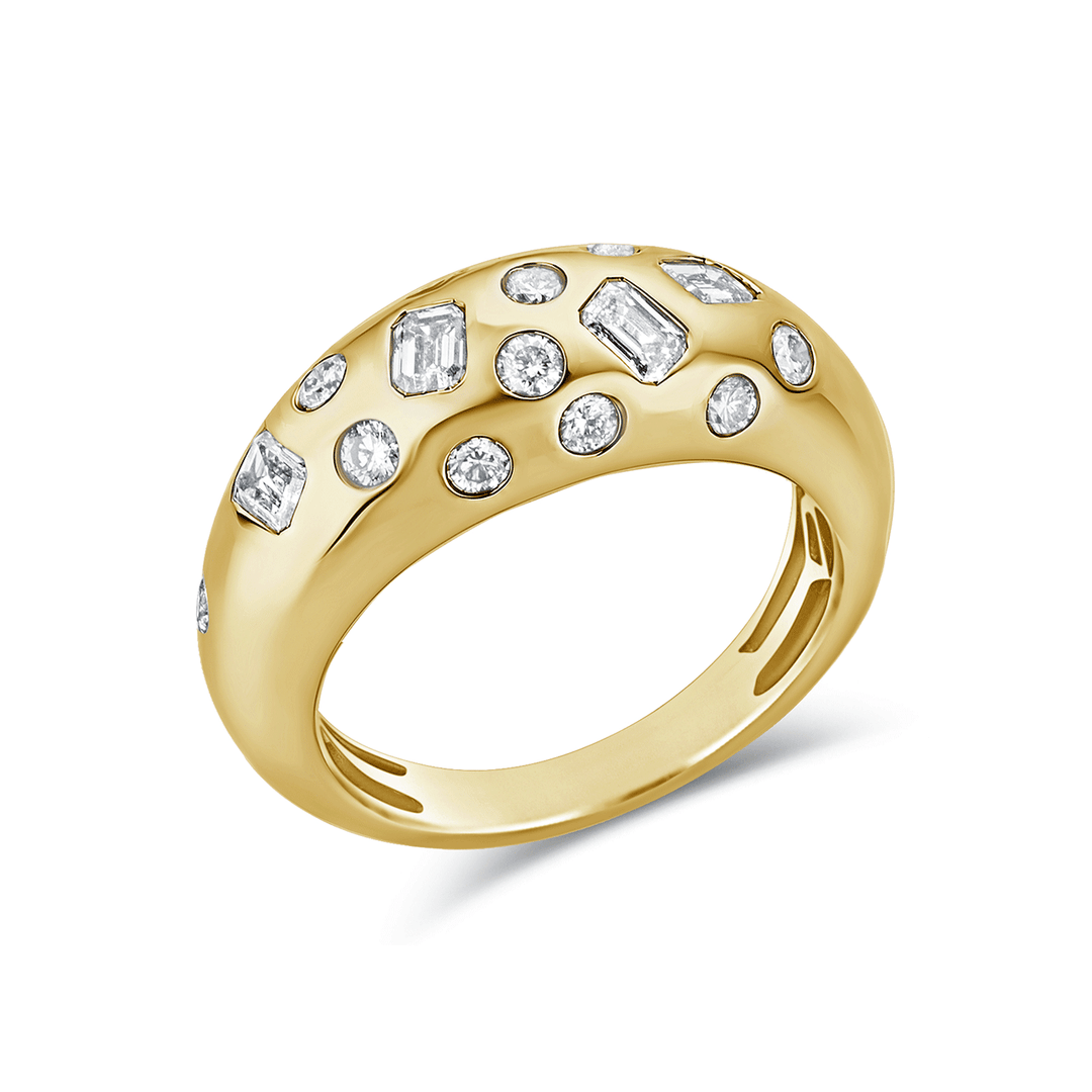 14k Yellow Gold Mix Shape Diamond Ring