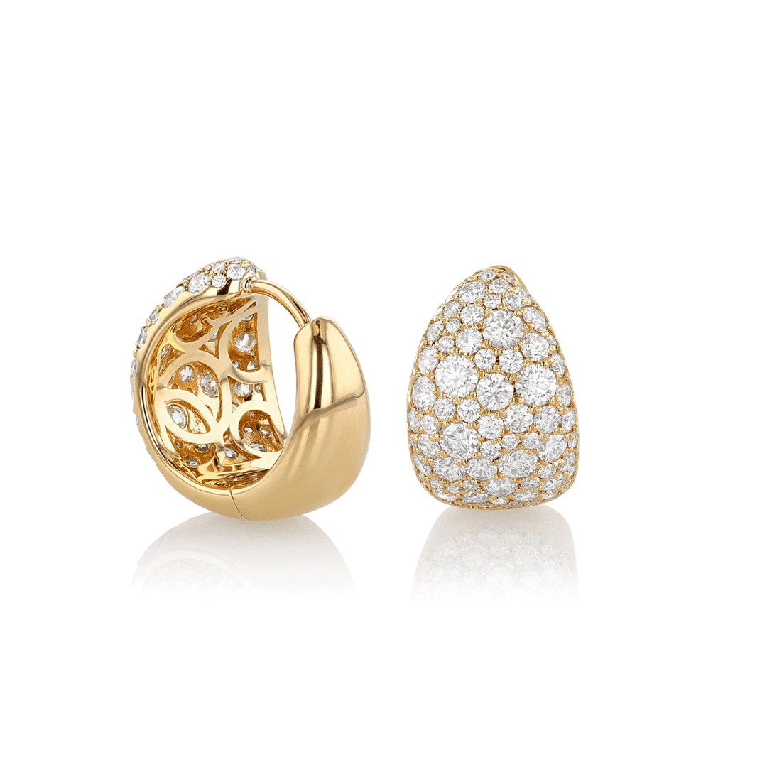 Luminous 18k Yellow Gold and Diamond 2.19 Total Weight Huggie Earrings