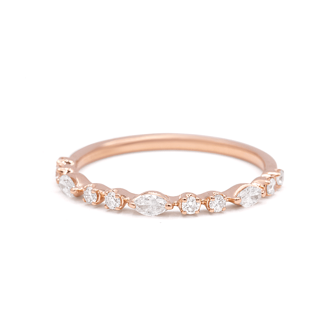 18k Rose Gold Round and Marquise Diamond .28 Total Weight Band